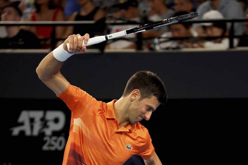 Novak Djokovic reacts in frustration during the Adelaide International final. AP