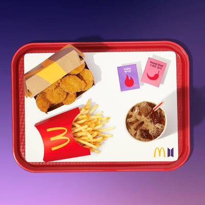 To celebrate the launch of BTS's McDonald's menu items, they are dropping a line of merchandise. Courtesy McDonalds. Credit: Courtesy McDonalds 