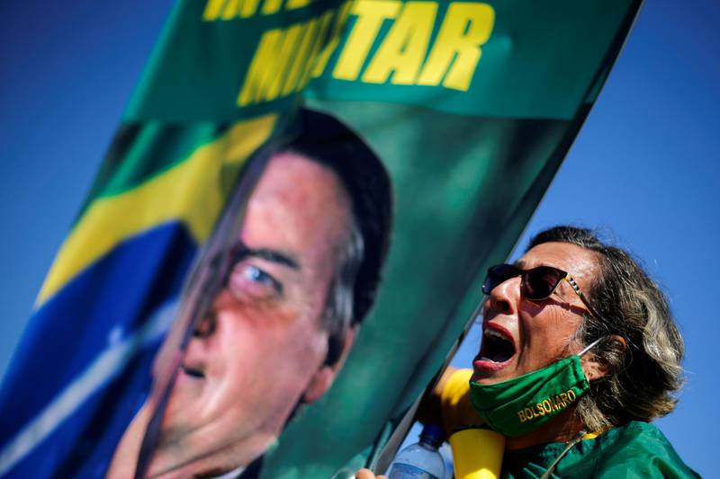 A demonstrator takes part in a protest in support of Brazilian President Jair Bolsonaro, amid the coronavirus disease (COVID-19) outbreak, in Brasilia, Brazil June 28, 2020. REUTERS/Adriano Machado     TPX IMAGES OF THE DAY