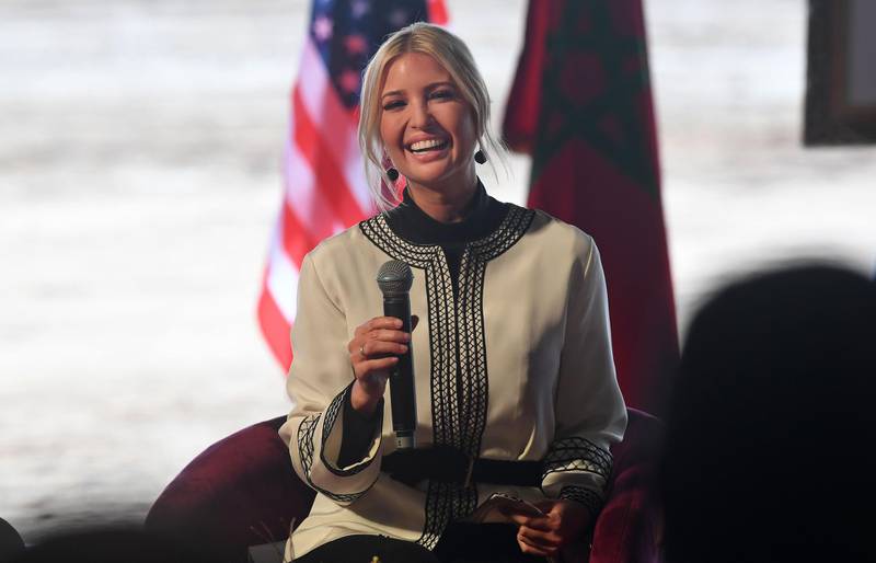 Ivanka Trump, daughter and senior advisor to US President Donald Trump, smiles as she speaks to the press in the Moroccan city of Sidi Kacem on Wednesday, November 7, 2019. AFP