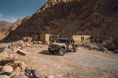 The camp is set among the rocky terrain of Jebel Jais, the UAE's highest mountain range