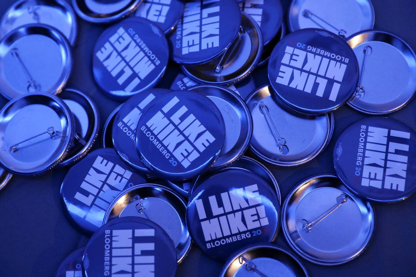Buttons for Democratic presidential candidate Michael Bloomberg are seen at his campaign office in the Brooklyn borough of New York City, New York, U.S., February 19, 2020. Picture taken February 19, 2020. REUTERS/Caitlin Ochs