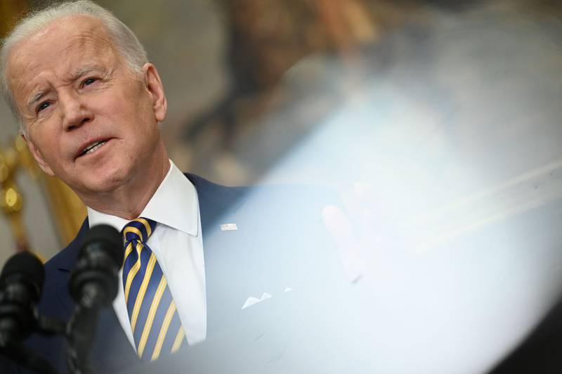 US President Joe Biden announces a ban on US imports of Russian oil and gas on March 8. AFP