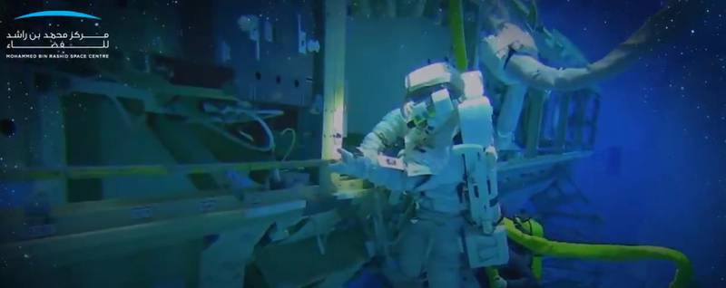 An Emirati astronaut underwater, refining his spacewalk technique. Performing a spacewalk is an extremely dangerous task and requires practise and skill. In 2013, Italian astronaut Luca Parmitano nearly drowned when water leaked into his helmet during a spacewalk. In 2019, Nasa astronaut Chris Cassidy’s wrist mirror broke off, releasing thousands of pieces of space junk