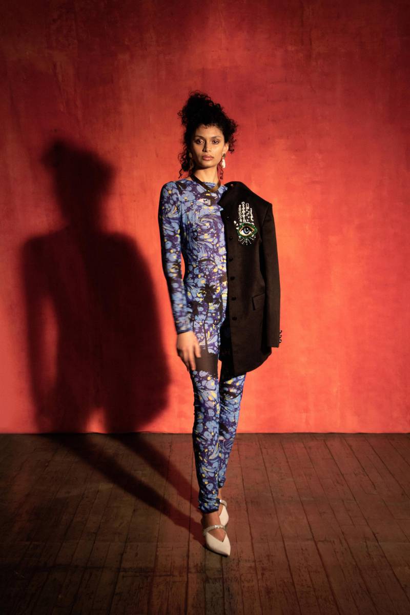 Osman Yousefzada's autumn / winter 2021 collection offers a swirling catsuit and a jacket adorned with the Hand of Fatima