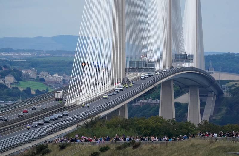 The hearse passing over Queensferry Crossing on its way  to Edinburgh. PA