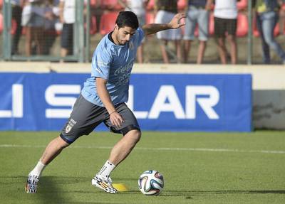 Luis Suarez shown during a training session on Tuesday with Uruguay in Brazil. Daniel Garcia / AFP / June 10, 2014