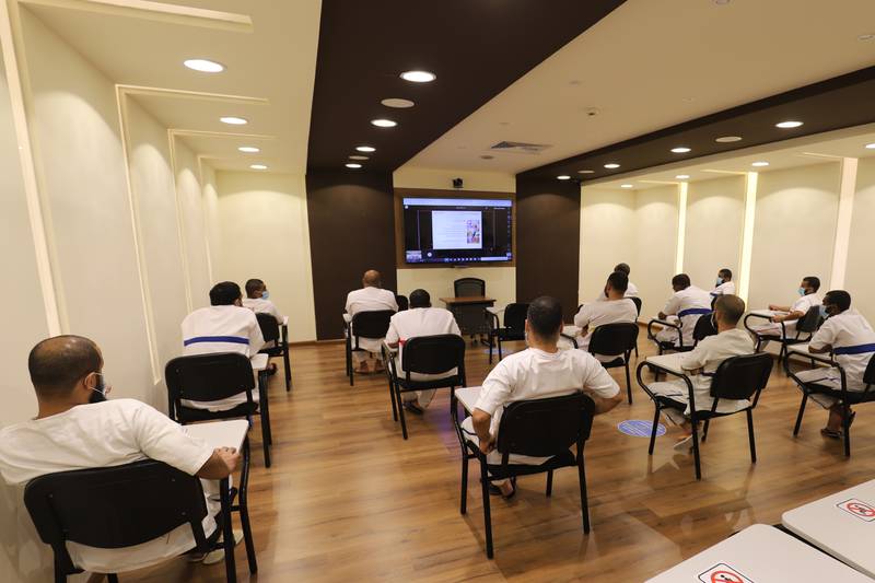 Inmates are able to connect with the university lectures through remote access inside the prison. Image: Dubai Police