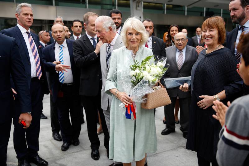 Camilla, Duchess of Cornwall wears a pale green Anna Valentine dress, to visit the Bibliotheca Alexandrina, in Alexandria, Egypt. Reuters