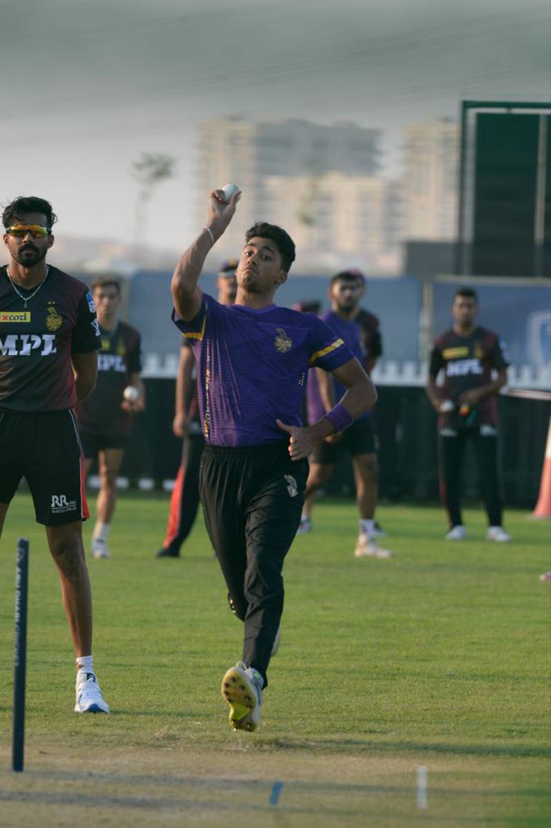Sailles Jaishankar bowls during a net session with Kolkata Knight Riders in Abu Dhabi. All photos courtesy Kolkata Knight Riders