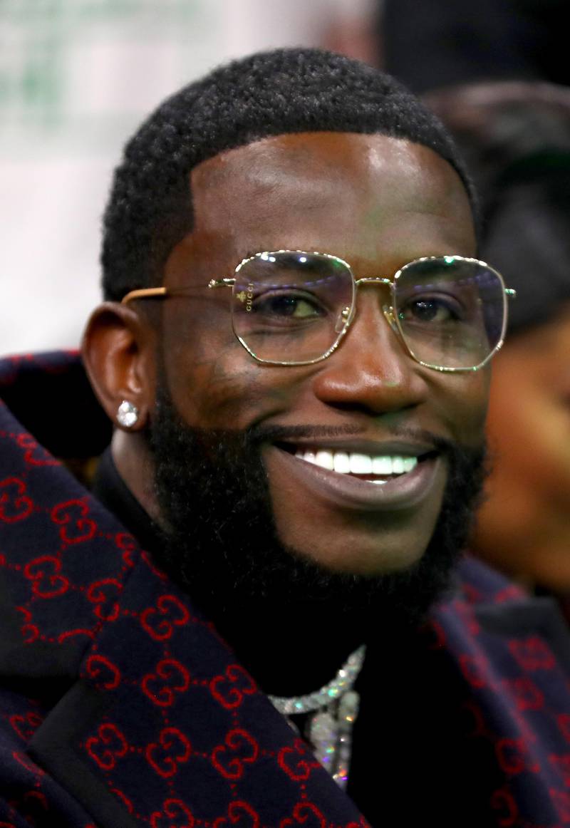 BOSTON, MASSACHUSETTS - NOVEMBER 27: Rapper Gucci Mane looks on from court side before the game between the Boston Celtics and the Brooklyn Nets TD Garden on November 27, 2019 in Boston, Massachusetts.   Maddie Meyer/Getty Images/AFP