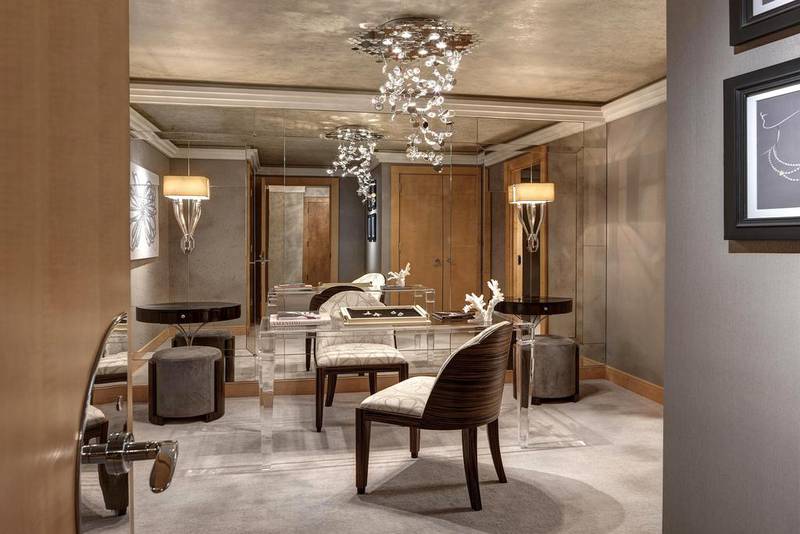 Jewel Suite viewing room. The New York Palace Hotel, has teamed with jewelry designer Martin Katz to create the Jewel Suite, a two-story, 5,000 square foot penthouse that costs $25,000 a night and houses up to six guests. Courtesy Northwood Hospitality