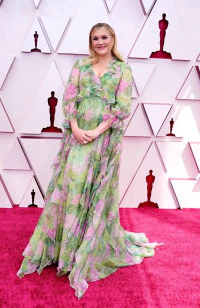 Emerald Fennell arrives to the Oscars red carpet for the 93rd Academy Awards in Los Angeles, California, US, April 25, 2021. AP Photo
