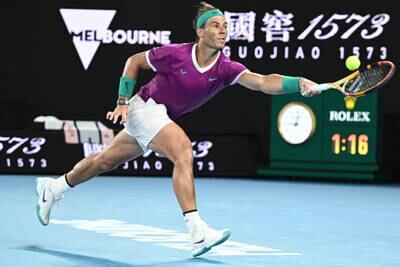 Rafael Nadal plays a shot at Melbourne Park. EPA