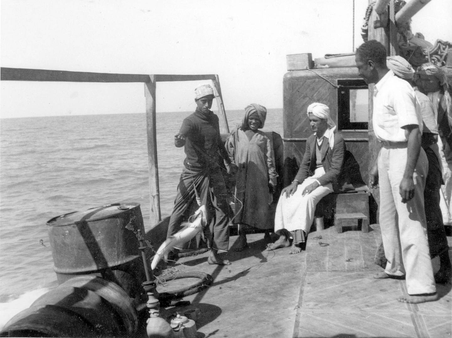 Fishing on board Faares, the wooden boat that the Hillyards used. Courtesy Susan Hillyard