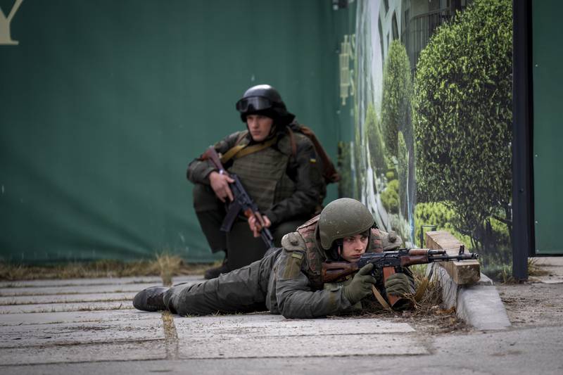 Soldiers in downtown Kiev. AP Photo