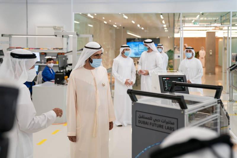 Sheikh Mohammed bin Rashid, Vice President and Ruler of Dubai, visits 
 Dubai Future Labs with Sheikh Hamdan bin Mohammed
