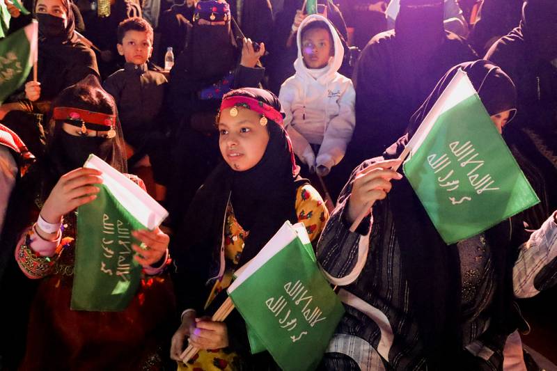 People gather during the first Founding Day celebrations in Riyadh, Saudi Arabia. All photos by Reuters