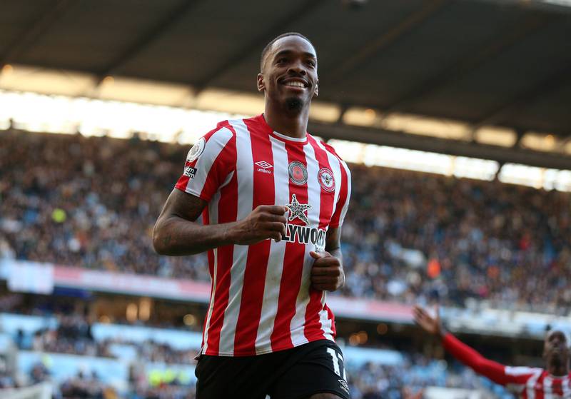 Ivan Toney celebrates scoring Brentford's second goal in the 2-1 Premier League victory against Manchester City at  Etihad Stadium on November 12, 2022. PA