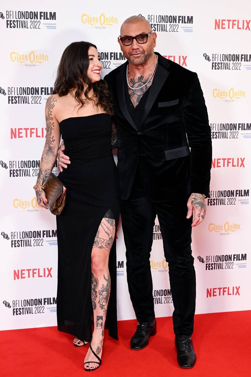 Maya Tissafi and Dave Bautista attend the premiere. Getty Images 
