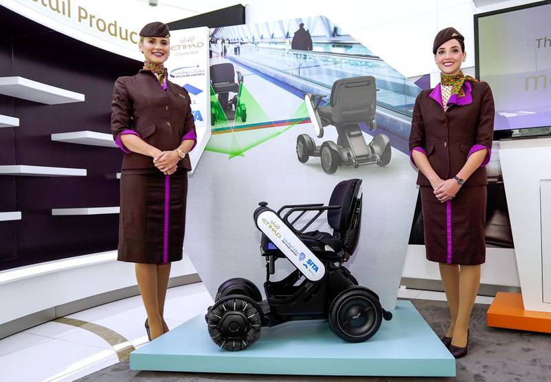 Abu Dhabi, United Arab Emirates, September 16, 2019.   STORY BRIEF: Etihad is launching a self-driving wheelchair. --  Victor Besa / The NationalSection:  NAReporter:  Patrick Ryan