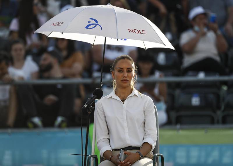 Chair umpire Marijana Veljovic during the match between Alexander Zverev of Germany and Filip Krajinovic of Serbia during the Adria Tour charity exhibition. Getty
