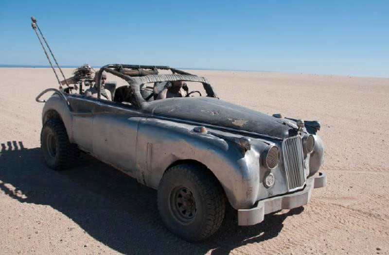Jag Flamer Convoy Car: the sandblasted chassis speaks of construction once upon a time in GasTown, but it has now found fame as part of Furiosa’s convoy: such is recycling in the shifting sands of the Wasteland