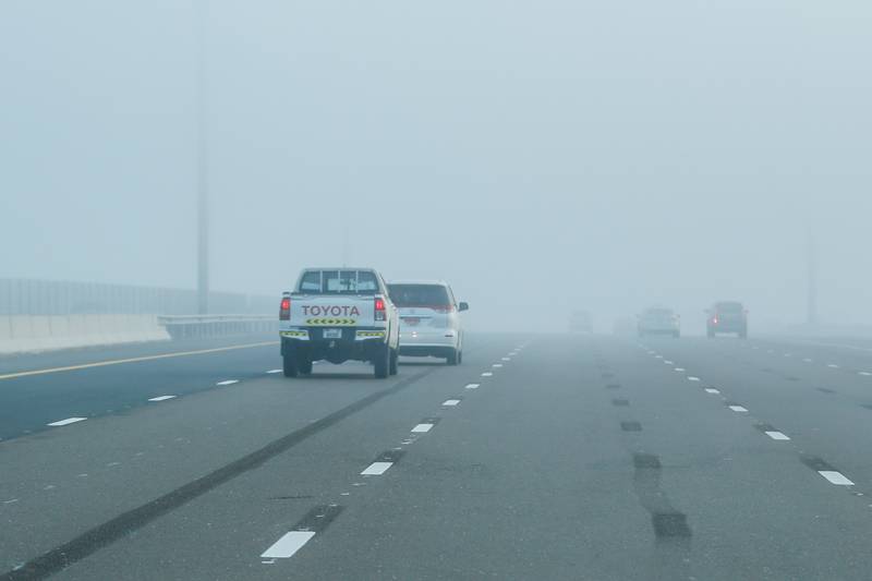 Foggy morning along the E11 highway in Abu Dhabi. Victor Besa / The National