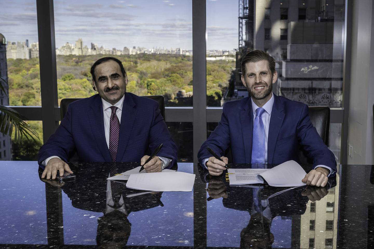 Chairman of Dar Al Arkan, Yousef Al Shelash, left, and Eric Trump, Executive Vice President of the Trump Organisation. Photo: Dar Al Arkan