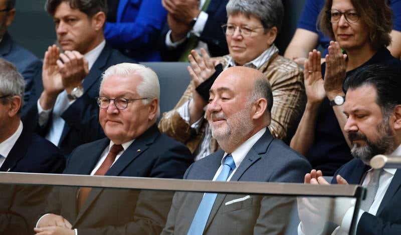 Israel's ambassador to Germany Ron Prosor, second right, watched the debate in Berlin with German President Frank-Walter Steinmeier. EPA 