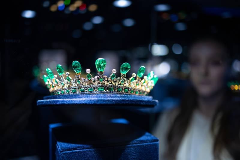 This emerald and diamond tiara, designed by Prince Albert and created by Joseph Kitching in 1845, was reportedly Queen Victoria's favourite and is also part of the exhibition. EPA
