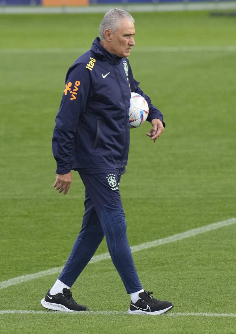 Brazil's coach Tite oversees the training session. AFP