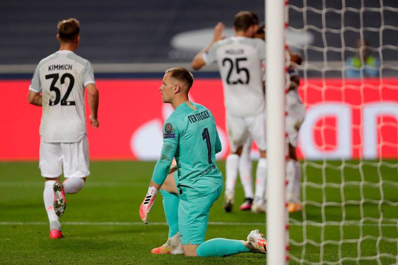 BARCELONA RATINGS: Marc-Andre ter Stegen - 3: A bad night for the goalkeeper who believes he, and not Bayern’s Neuer, should be Germany’s No 1. Besides the goals conceded, his passing, a supposed forte, was very poor. Getty
