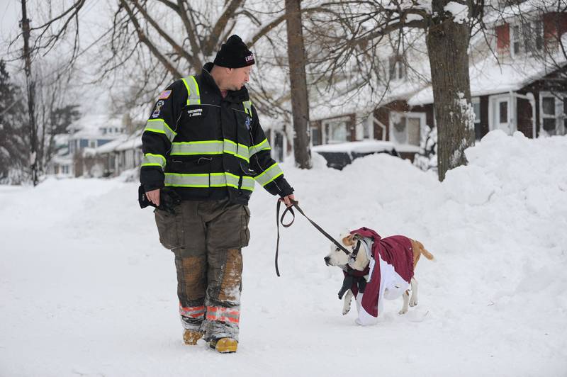 A man walks his dog in Buffalo. Getty
