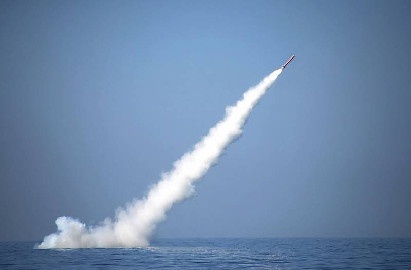 A nuclear-capable cruise missile launched from a submarine during a test at an undisclosed location in Pakistan in 2017. AFP