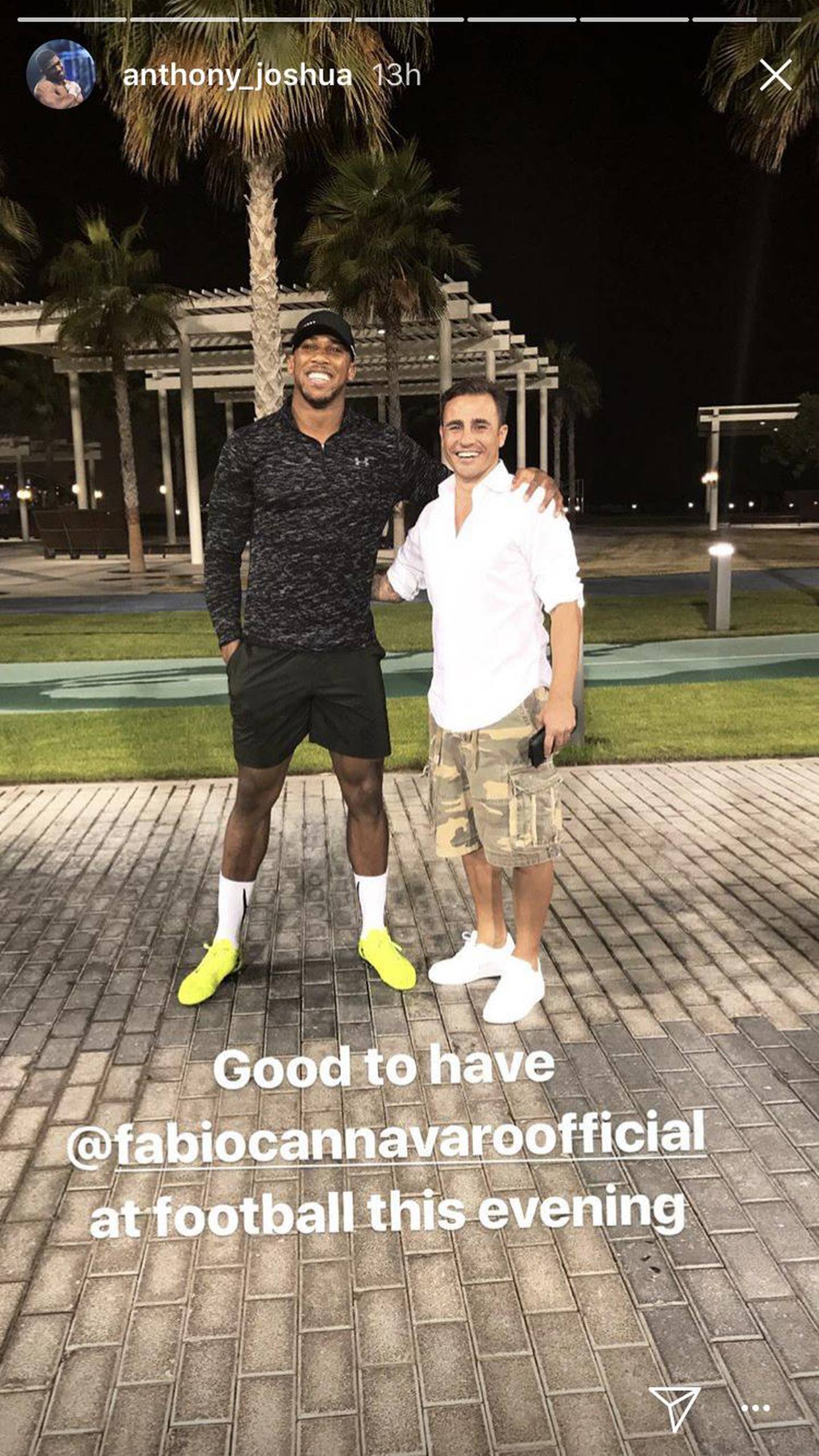 Anthony Joshua, left, alongside Fabio Cannavaro. Anthony Joshua / Instagram