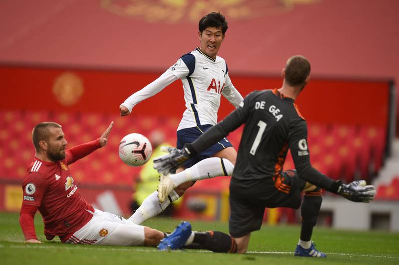 Tottenham's Son Heung-min, center, scores his side's second goal. AP