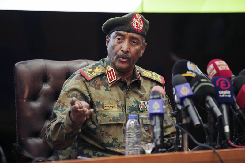 Gen Abdel Fattah Al Burhan said the UN and African Union must promote dialogue among Sudanese and 'avoid exceeding their mandate'.  AP