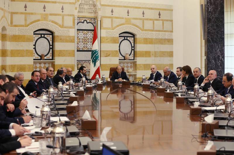 Lebanese President Michel Aoun heads the first meeting of the new Saad al-Hariri's cabinet at the presidential palace in Baabda, Lebanon, February 2, 2019. REUTERS/Mohamed Azakir