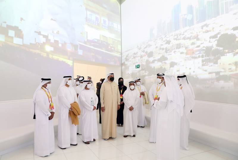 Dignitaries, including Sultan bin Rashid Al Khater, undersecretary at Qatar's Ministry of Commerce and Industry, at the Qatar pavilion at Expo 2020 Dubai