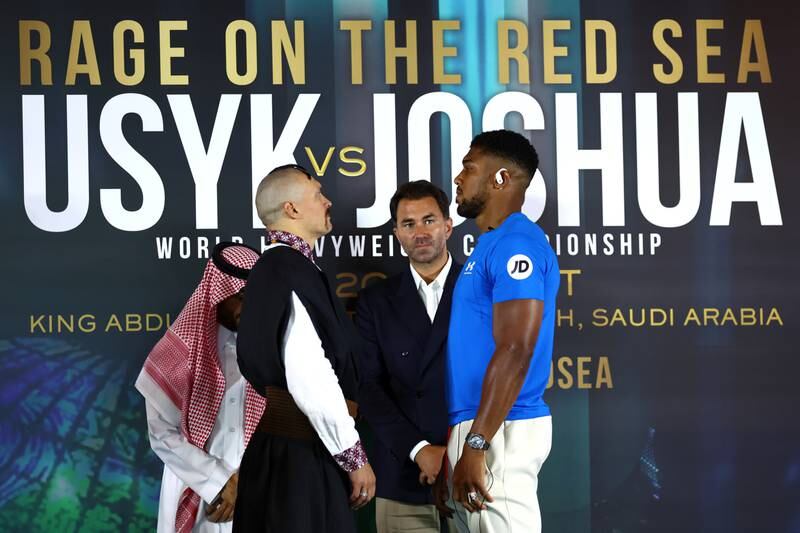 Oleksandr Usyk and Anthony Joshua face off. Getty