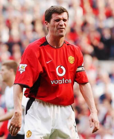 Roy Keane shows his frustration during the 2003-4 season, when United finished third with 75 points. Getty