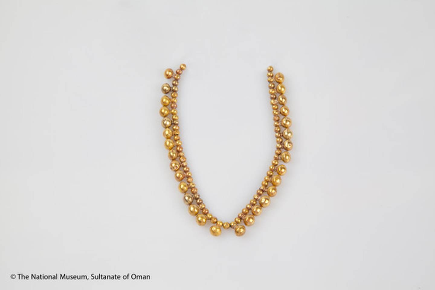 The artefacts include a gold necklace from the period between 300 BC and 400 AD. Photo: Sharjah Museums Authority
