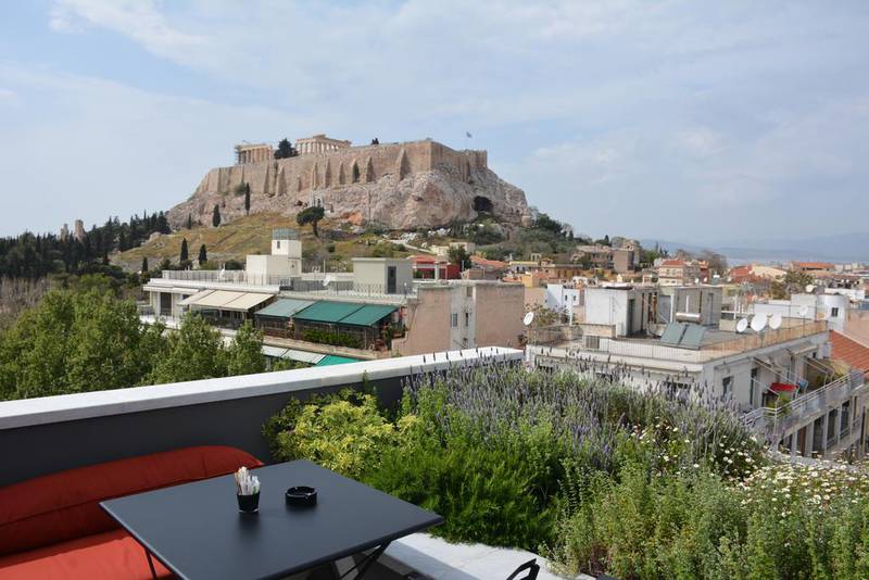 The view of the Acropolis from the rooftop terrace of the AthensWas hotel. Rosemary Behan