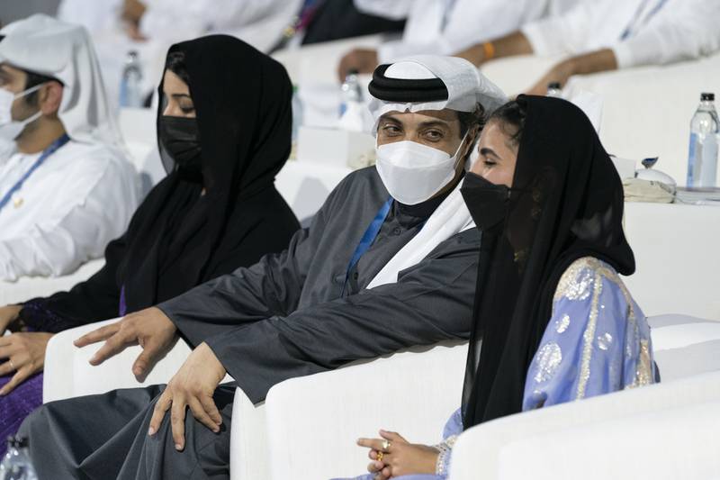 Sheikh Mansour bin Zayed, Deputy Prime Minister and Minister of Presidential Affairs, with Sheikha Salama bint Mohamed, right.