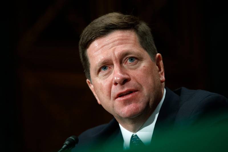FILE - In this Dec. 10, 2019 file photo, Securities and Exchange Commission (SEC) Chairman Jay Clayton testifies to the Senate Committee on Banking, Housing, and Urban Affairs about oversight of the SEC, on Capitol Hill in Washington. Clayton, a former Wall Street lawyer who has headed the Securities and Exchange Commission as the financial marketsâ€™ top regulator during the Trump administration, is leaving the position at yearâ€™s end. Claytonâ€™s term runs through mid-2021. (AP Photo/Jacquelyn Martin, File)