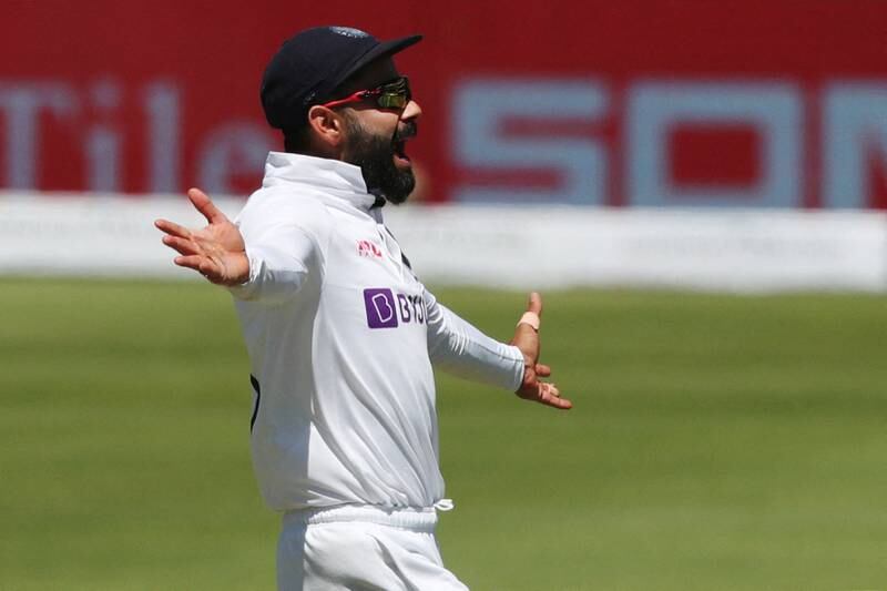 India’s Virat Kohli celebrates the wicket of South Africa’s Kyle Verreynne on the first day of the third Test against South Africa on January 12, 2022. Reuters