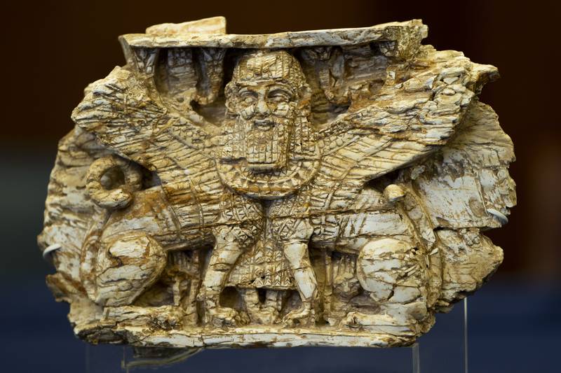 'The Ivory Plaque', looted from Nimrod, Iraq, is displayed during a ceremony in New York to officially repatriate several trafficked ancient artefacts to Iraq. AP