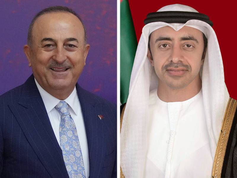 Sheikh Abdullah bin Zayed, Minister of Foreign Affairs and International Co-operation, spoke to Mevlüt Çavuşoğlu, Turkish Minister of Foreign Affairs, by phone on Wednesday. Photo: EPA / WAM