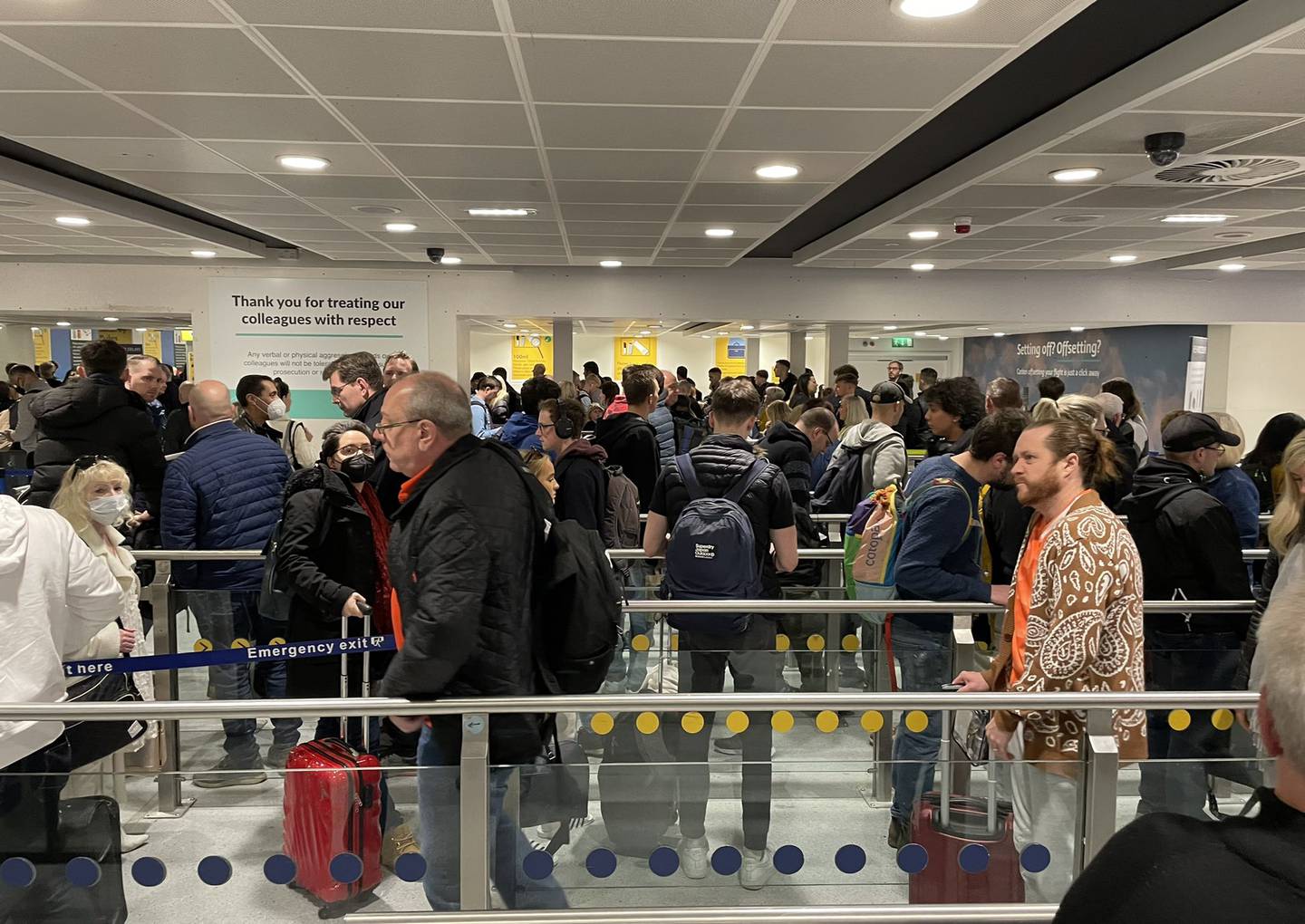 Queues at Manchester Airport on Thursday morning. Photo: Rachel Waterman/Twitter